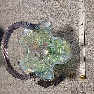 Fenton 95th anniversary willow green opalescent basket